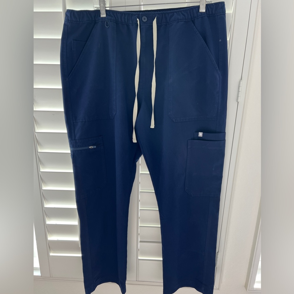 Figs Blue Cargo Pants with Elastic Waistband and Tapered Ankles